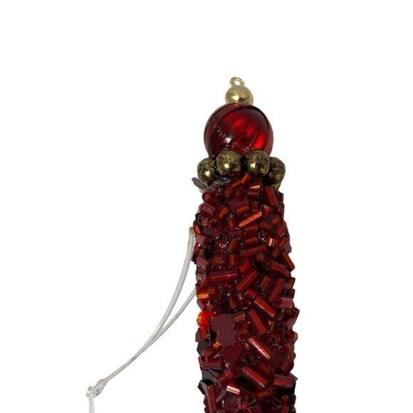 Vintage Red Beaded Icicle Christmas Ornament 8.75 Inches Long - Picture 2 of 4